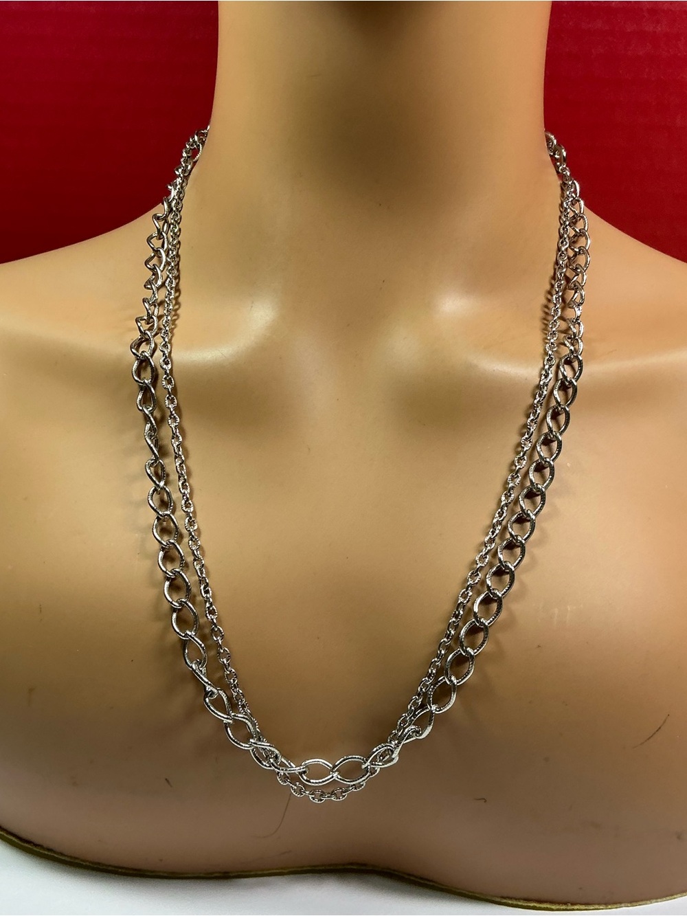 Silver Double Style Chain Necklace. 24.5 inches long